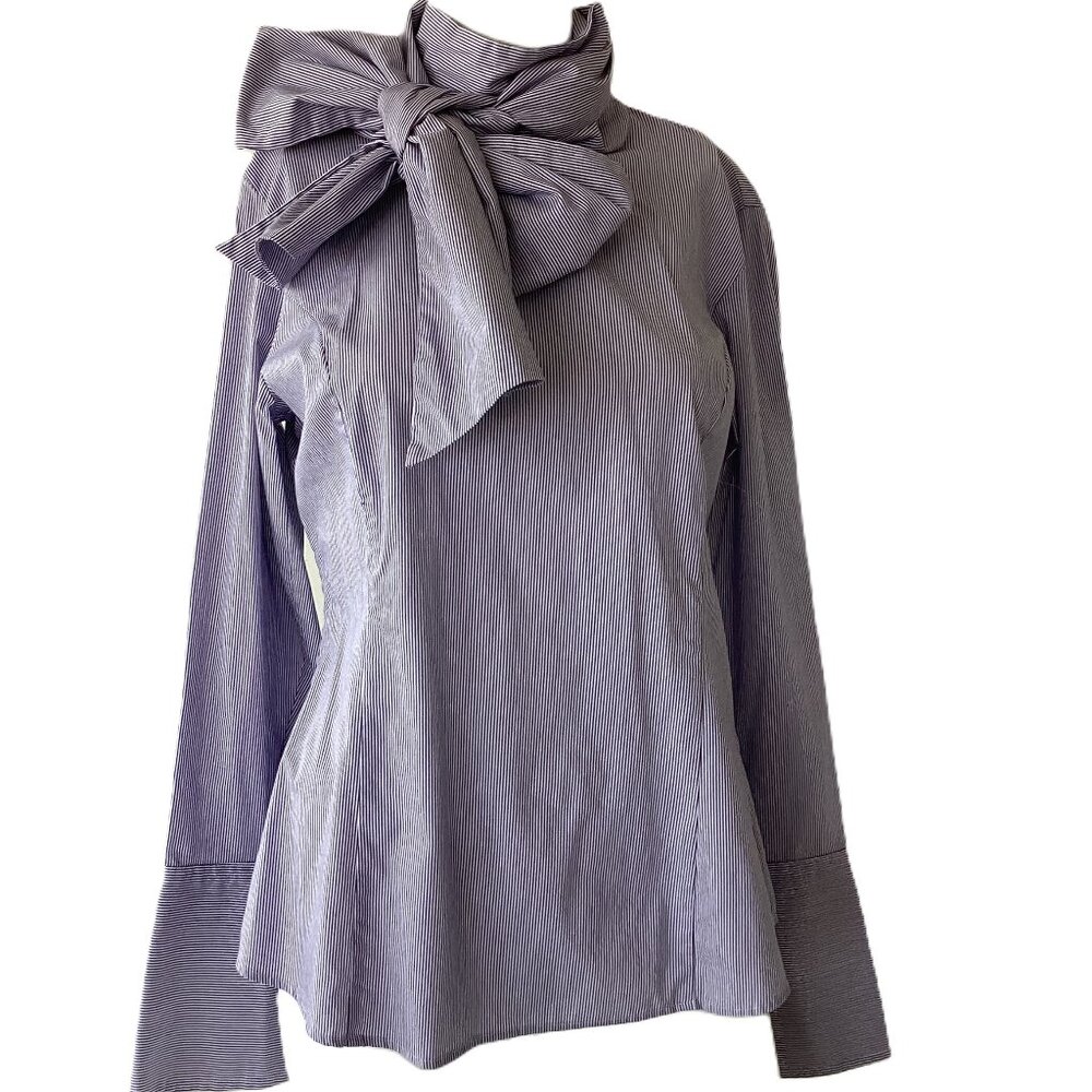 BR Blue Cotton Pinstripe Top with Scarf